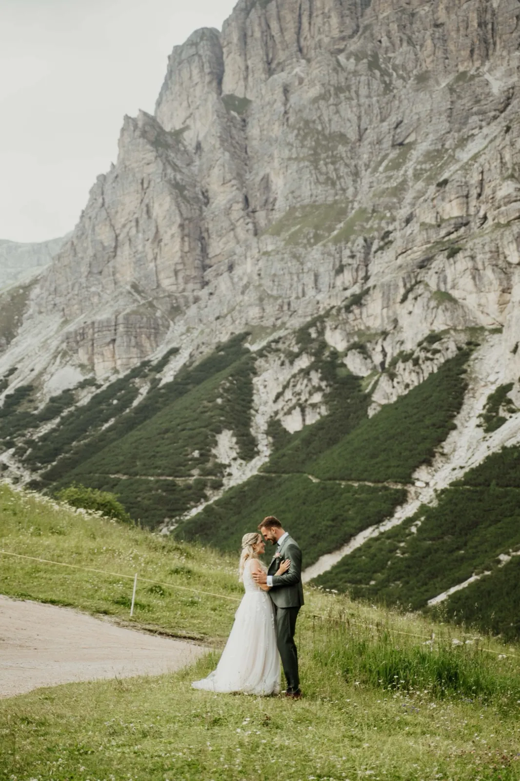 Destination wedding couple portrait in the Dolomites
